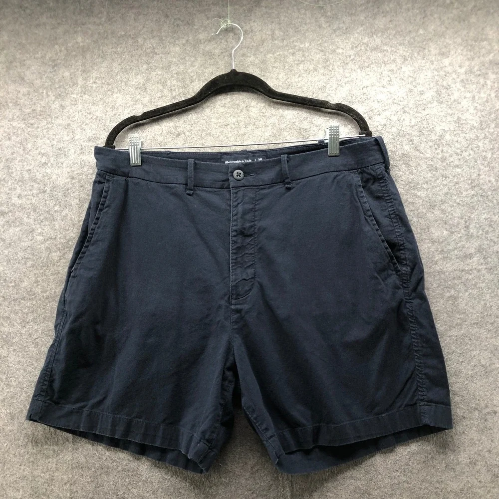 Abercrombie & Fitch Cotton Linen Shorts Mens 36 Navy Blue Zip Pocket Tech